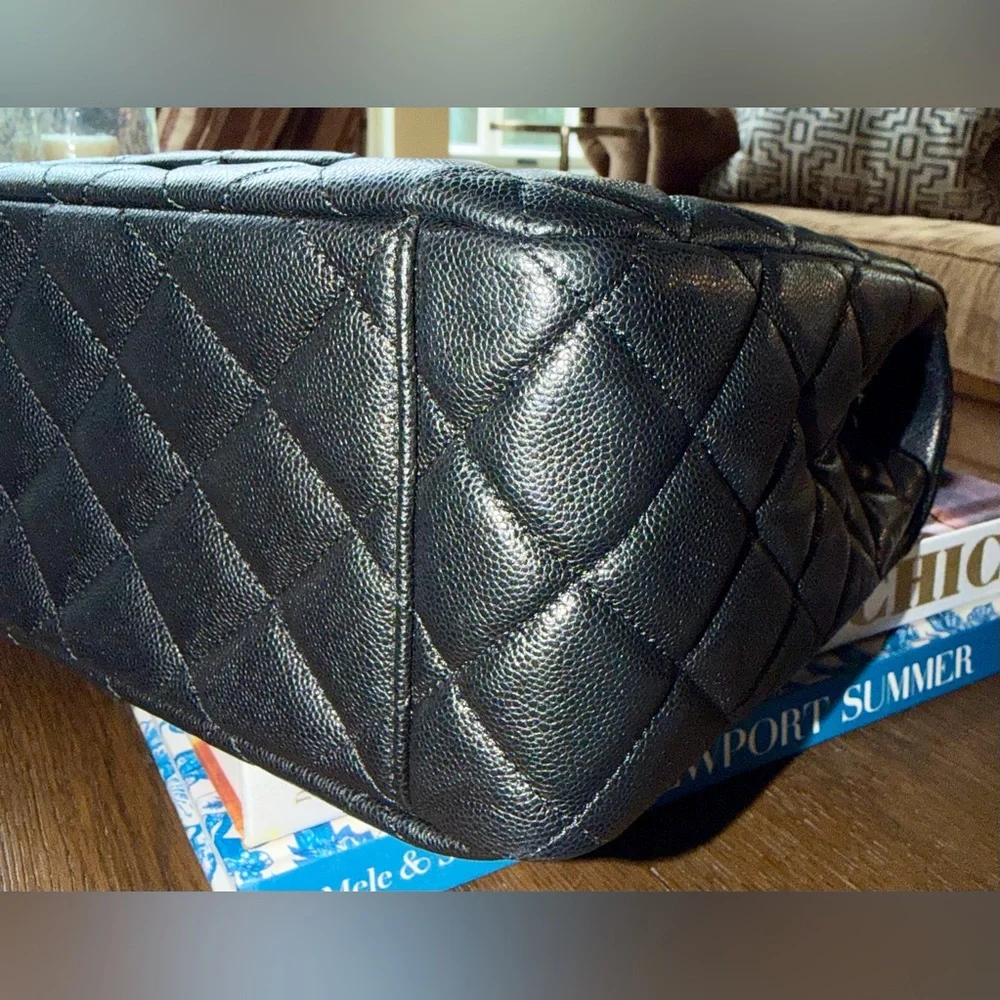 CHANEL XXL Black Caviar leather Classic Airline Travel Flap Bag Gold CC Handbag - Picture 5 of 11